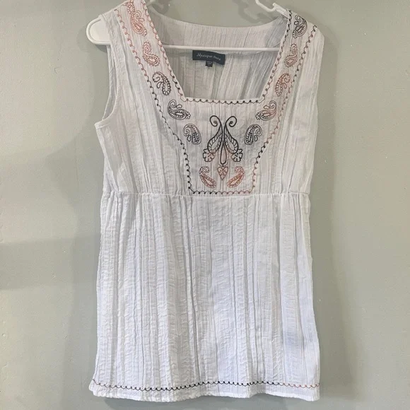 Mystique Boutique White Blouse with Black and Orange Embroidery size L boho - Picture 1 of 11